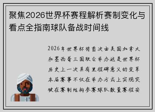 聚焦2026世界杯赛程解析赛制变化与看点全指南球队备战时间线